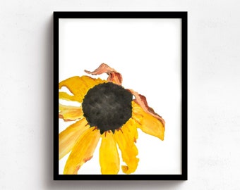 Blackeyed Susan Giclee Print, Daisy Print From Original Watercolor, Black And Gold Flower Wall Art Print, Botanical Home Decor Wall Art