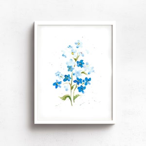 Forget Me Nots Print from Original Watercolor, Pale Blue Flower Print For Home Decor, Forget Me Nots Flower Wall Art Print, Light Blue Tones image 1