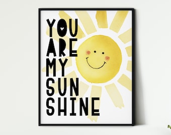 You Are My Sunshine Wall Art Poster Print, Kids Room Decor, Nursery Decor, You Are My Sunshine Calligraphy And Watercolor Wall Art Poster