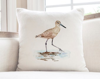 Sandpiper Beach Bird Cotton Linen Decorative Accent Throw Pillow Cover, Decorator Pillow Cover, Designer Accent Throw Pillow Cover