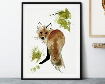 Red Fox Print from Original Watercolor Painting, Red Fox Illustration, Red Fox Painting Wall Art, Rustic Decor Wall Art, Woodland Art Print