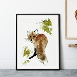 Red Fox Print from Original Watercolor Painting, Red Fox Illustration, Red Fox Painting Wall Art, Rustic Decor Wall Art, Woodland Art Print image 1