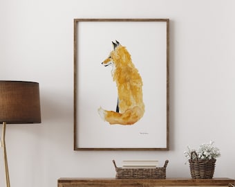 Fox Watercolor Print From Original Painting, Woodland Fox Wall Art Painting, Red Fox Watercolor Print