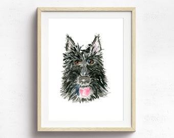 Scottie Watercolor Art Print, Scottish Terrier Fine Art Pen And Ink Illustration, Scottie Dog Lover Wall Art Print, Dog Art Print