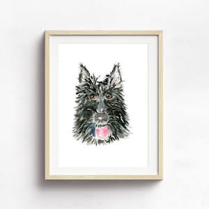 Scottie Watercolor Art Print, Scottish Terrier Fine Art Pen And Ink Illustration, Scottie Dog Lover Wall Art Print, Dog Art Print