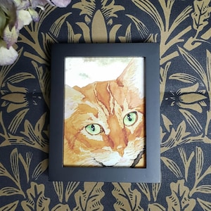 Orange Tabby Cat Mini Framed Print from Original Watercolor, Ginger Cat Small Print, Tabby Cat Small Art, Orange Cat Framed Pet Portrait