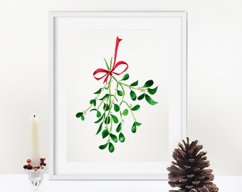 Oh Ho The Mistletoe Print from my Original Watercolor, Pen and Ink Watercolor, Holiday Wall Art, Christmas Wall Decor, Christmas Decorations