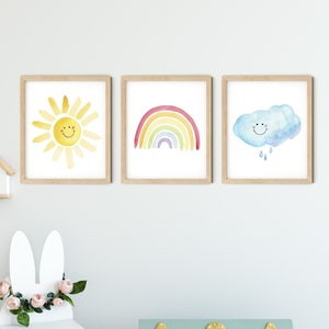 Sun Cloud Rainbow Nursery Art Print Set, Nursery Wall Art Prints, Kids ...