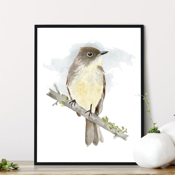 Phoebe Print from My Original Watercolor Painting, Yellow Bird Print Art Wall Decor, Eastern Phoebe Bird Home Decor Art Print