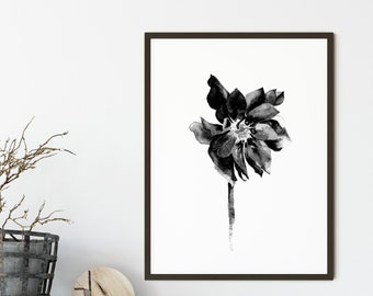 Black and White Hellebore From Original Watercolor, Black And White Wall Floral Art Prints, Flower Watercolor Print