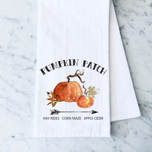Fall Kitchen Pumpkin Patch Flour Sack Tea Towel, Autumn Kitchen Towel, Fall Halloween Thanksgiving Christmas Kitchen Tea Towel Decor
