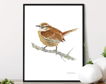 Wren Watercolor Print, Carolina Wren Watercolor, Rusty Brown Watercolor Wren Print For Home Decor, Bird Watercolor Print For Wall Decor Art