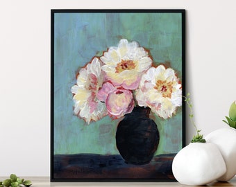 Abstract Flowers In Vase Print From Original Acrylic Painting, Flowers Still Life Print, Floral Print From Original Art