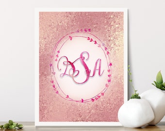 Monogram Initial Print, Personalized Initial Monogram Giclee Print Wall Art