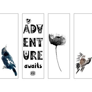 DIGITAL DOWNLOAD Printable Bookmarks, 2 x 6 Printable Bookmarks Set of 4, Book Lover Accessory Bookmarks, Bookworm Gifts
