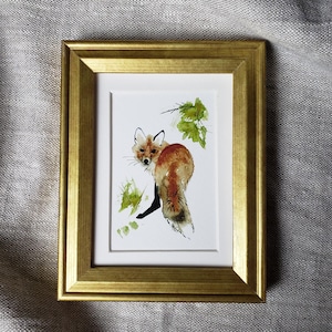 Red Fox Watercolor Giclee Print: Mini Framed Rustic Woodland Art Print