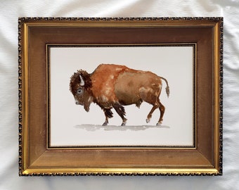 Buffalo Watercolor Giclée Print, Rustic Farmhouse Decor