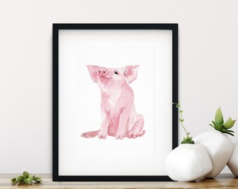 Cute Young Pig Watercolor Print, Pig Watercolor For Home Decor, Sweet Little Pig Print For Nursery Decor, Country Decor Farm Pig Print