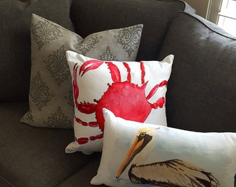 Red Crab Accent Pillow , Red Crab Pillow Cover For Home Decor, Crab Accent Pillow, Decorative Pillow, Chesapeake Bay Red Crab, Red White