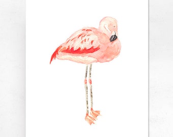 Flamingo Print from Original Watercolor, Flamingo Wall Art Print, Pink Flamingo Home Decor Watercolor Print, Coastal Decor Wall Art Print,