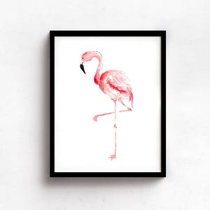 Pink Flamingo Watercolor Painting Print, Flamingo Wall Art Home Decor, Pink Coral Flamingo Wall Art Print, Coastal Art Print, Beach Art image 5