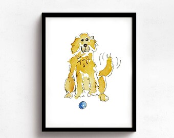 Golden Retriever Pen And Ink Watercolor Print, Golden Retriever Wall Art, Pet Art Print, Golden Retriever Illustration Watercolor