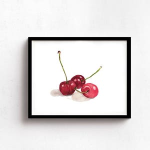 Cherries Giclee Print From Original Watercolor, Kitchen Food Wall Art Print, Fruit Print For Home Decor Wall Art, Red Cherries Watercolor image 2