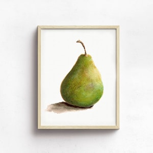 Green Pear Print from Original Watercolor, Kitchen Decor, Home Decor Wall Art, Food Watercolor Art,