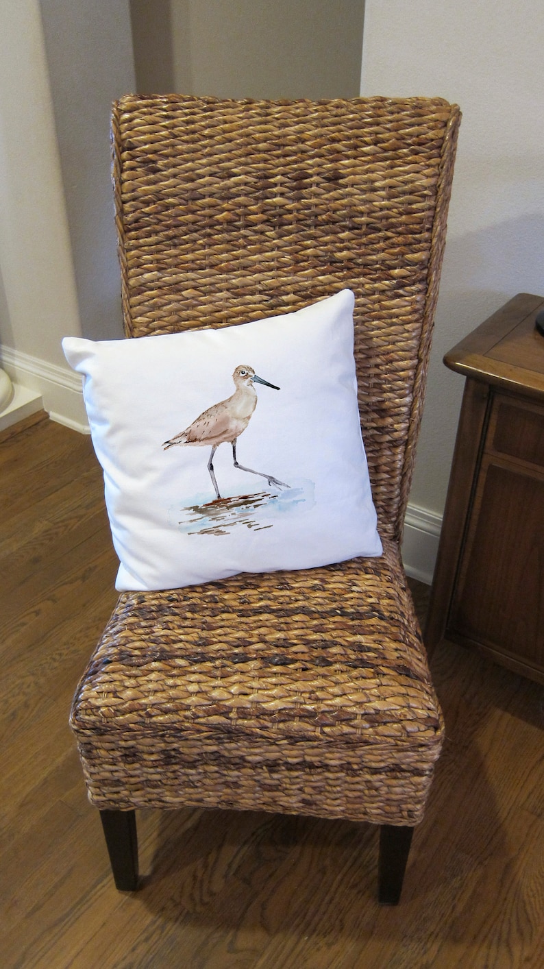 Sandpiper Beach Bird Cotton Linen Decorative Accent Throw Pillow Cover, Decorator Pillow Cover, Designer Accent Throw Pillow Cover image 3