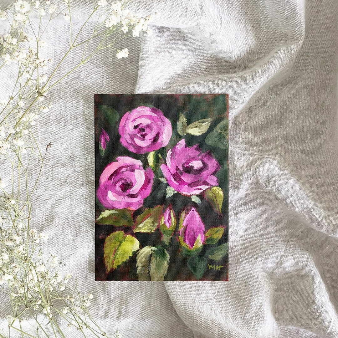 Roses Original Acrylic Floral 5 X 7 Painting on Canvas Panel, Roses ...
