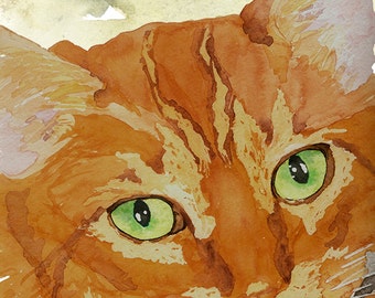 Orange Tabby Cat Watercolor Print: Ginger Cat Portrait