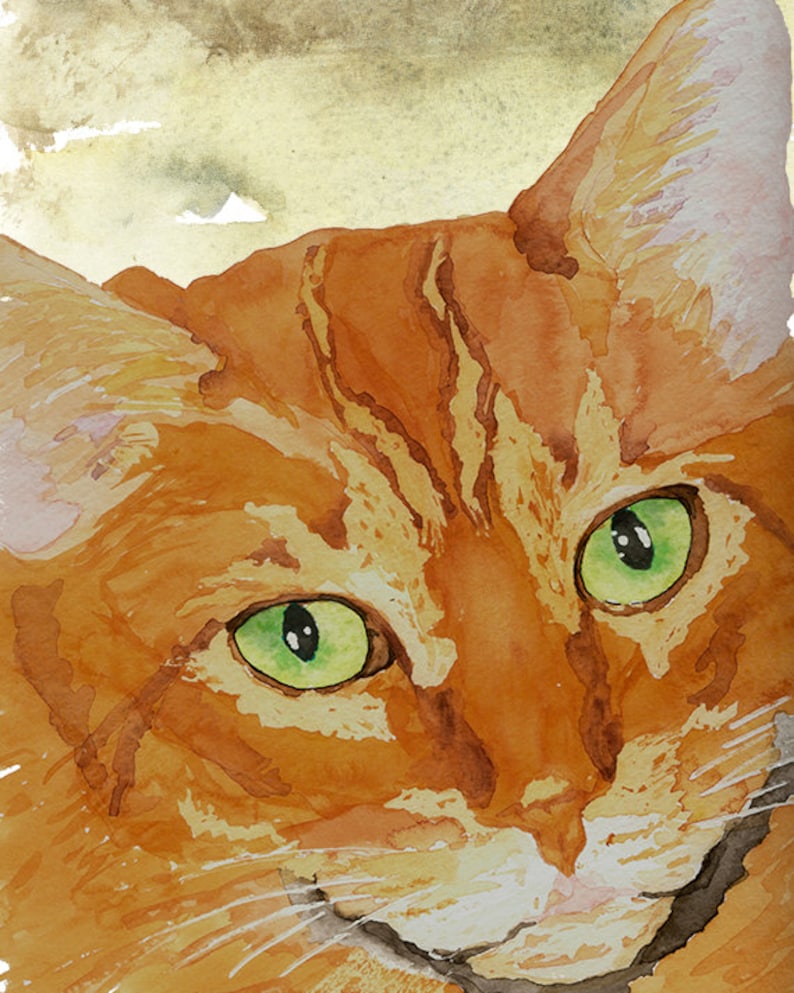 Orange Tabby Cat Watercolor Print: Ginger Cat Portrait