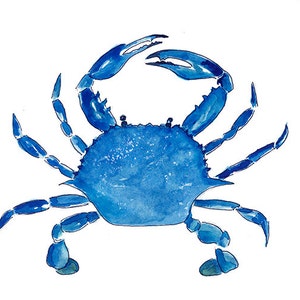 Blue Crab Print From Original Watercolor, Chesapeake Bay Blue Crab Wall Art Print, Maryland Blue Crab Home Decor Wall Art Print, Coastal Art image 2