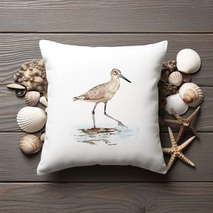Sandpiper Beach Bird Cotton Linen Decorative Accent Throw Pillow Cover, Decorator Pillow Cover, Designer Accent Throw Pillow Cover image 2