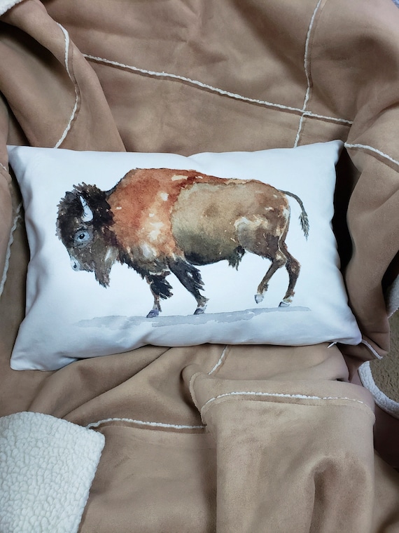 Buffalo Accent Throw Pillow Cover, Rustic Western Pillow Cover, Bison Accent  Pillow, Ranch Home Decor, Buffalo Watercolor Accent Pillow 