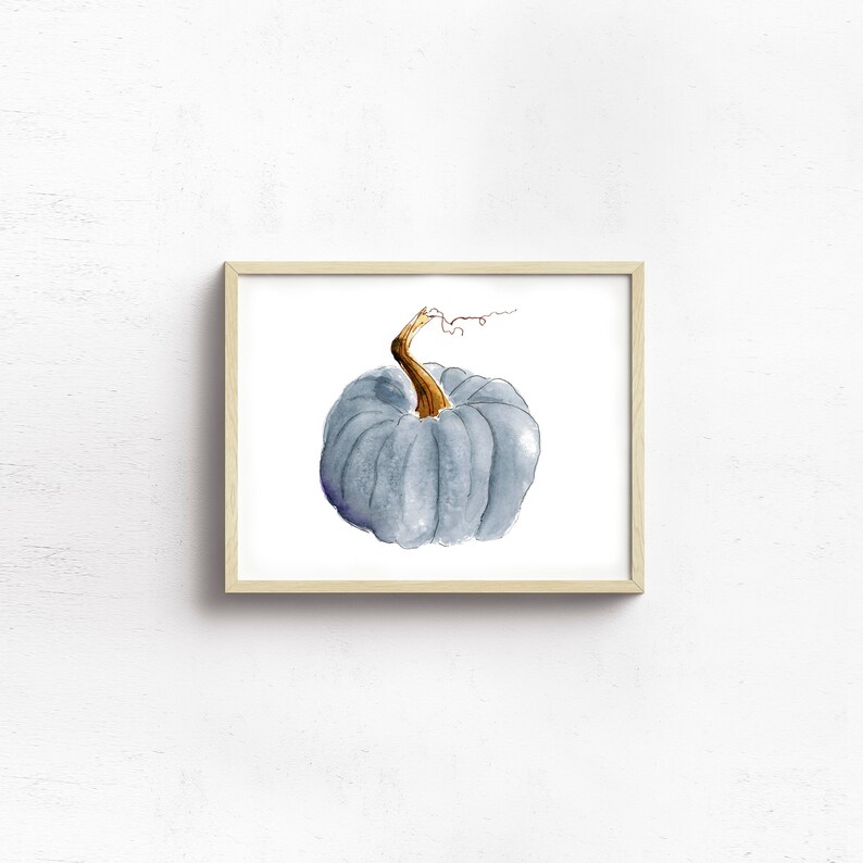 Autumn Blue Gray Pumpkin Wall Art Fall Pumpkin Watercolor Print Blue Gray Watercolor Pumpkin Print Fall Squash Watercolor Illustration