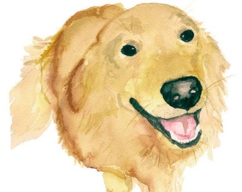 Golden Retriever Print From Original Watercolor, Pet Portrait, Dog Art Print, Yellow Golden Dog Art, Dog Illustration, Golden Illustration