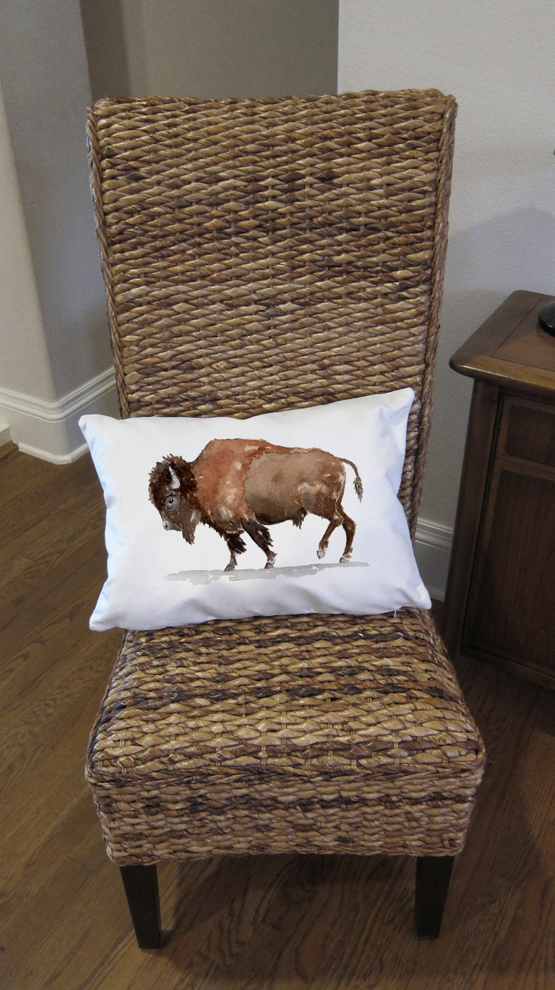 Buffalo Accent Throw Pillow Cover, Rustic Western Pillow Cover, Bison Accent Pillow, Ranch Home Decor, Buffalo Watercolor Accent Pillow Bild 3