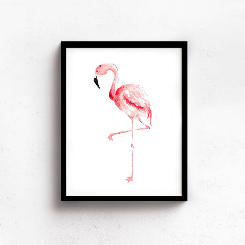 Pink Flamingo Watercolor Painting Print, Flamingo Wall Art Home Decor, Pink Coral Flamingo Wall Art Print, Coastal Art Print, Beach Art image 5