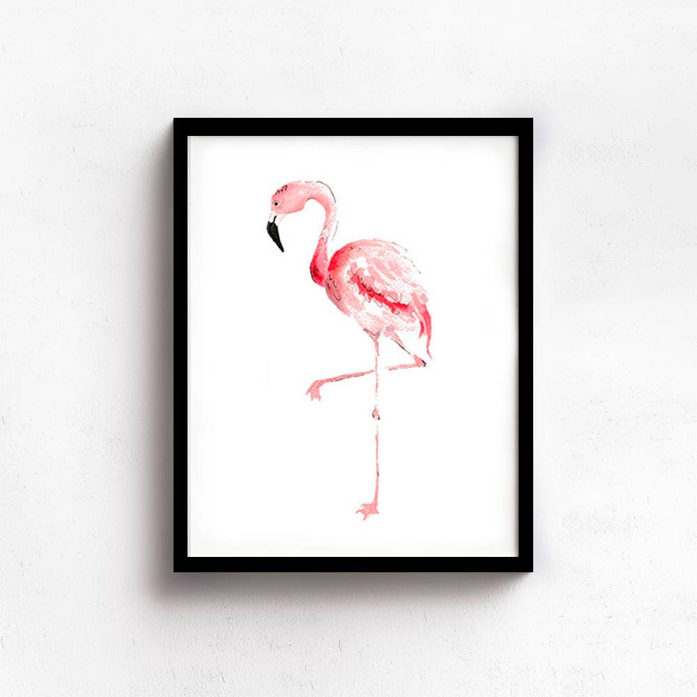 Pink Flamingo Watercolor Painting Print Flamingo Wall Art Etsy