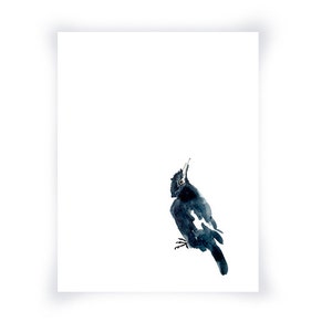 Black and White Magpie Print From Original Watercolor, Black and White Minimalist Watercolor Home Decor Wall Art, Crow Wall Decor Art Print