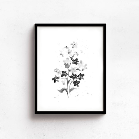 Black And White Forget Me Nots From Original Watercolor Black Etsy Black And White Forget Me Nots From Original Watercolor Black Etsy
