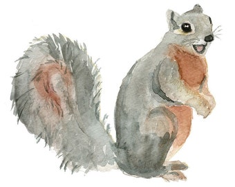 Gray Squirrel Giclee Art Print, Watercolor Wall Art Print, Squirrel Watercolor Art, Children's Art, Nursery Squirrel Art,