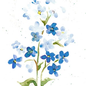 Forget Me Nots Print from Original Watercolor, Pale Blue Flower Print For Home Decor, Forget Me Nots Flower Wall Art Print, Light Blue Tones image 2