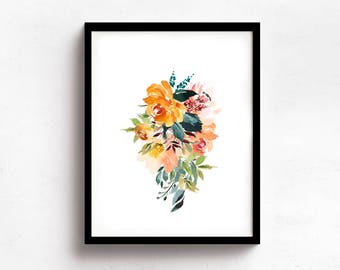 Floral Watercolor Art Print, Flower Art Print, Botanical Wall Art, Bouquet Art Print, Flower Bouquet Watercolor, Bouquet Wall Collage Art