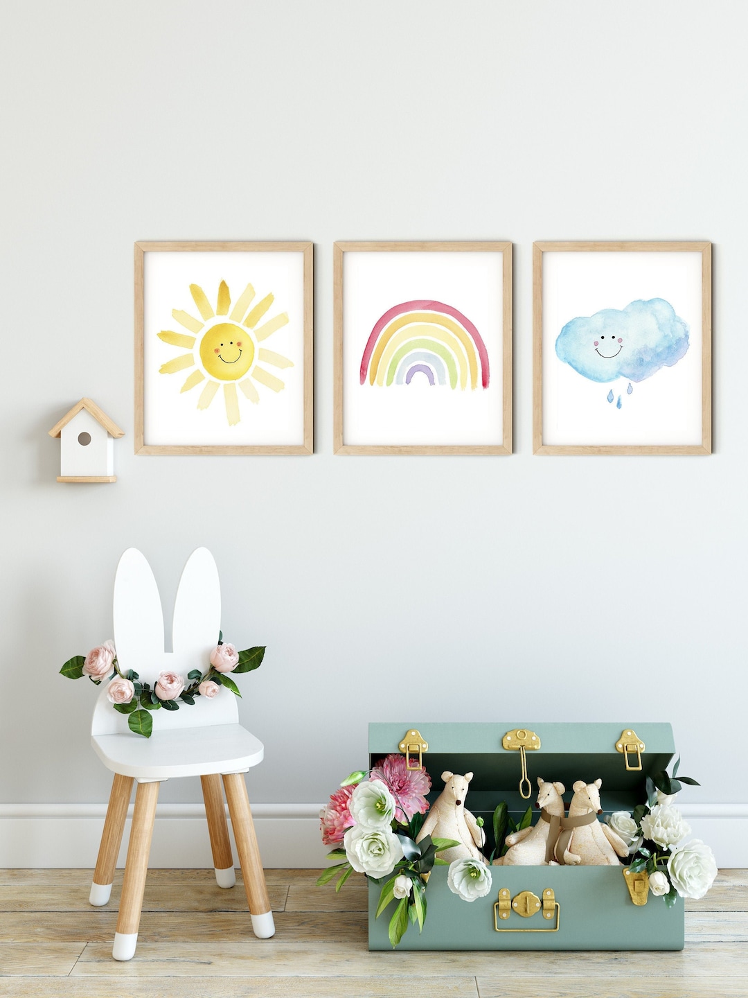 Sun Cloud Rainbow Nursery Art Print Set, Nursery Wall Art Prints, Kids ...