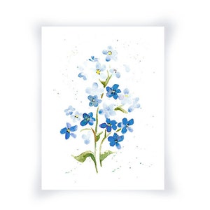 Forget Me Nots Print from Original Watercolor, Pale Blue Flower Print For Home Decor, Forget Me Nots Flower Wall Art Print, Light Blue Tones image 3