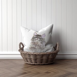 Cat Watercolor Accent Pillow Cover, Sleepy Kitty Cat Portrait Home Decor Pillow Cover image 2