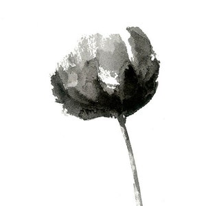 Black and White Peony Print from Original Watercolor, Flower Print Wall Art, Home Decor Wall Design, Flower Print, Minimalist Modern Art image 1