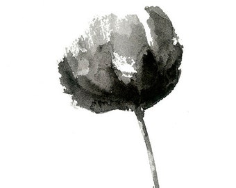 Black and White Peony Print from Original Watercolor, Flower Print Wall Art, Home Decor Wall Design, Flower Print, Minimalist Modern Art